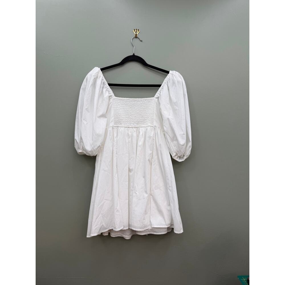Abercrombie & Fitch White Puff Sleeve Babydoll Mini Dress Cottagecore Medium - Picture 5 of 5